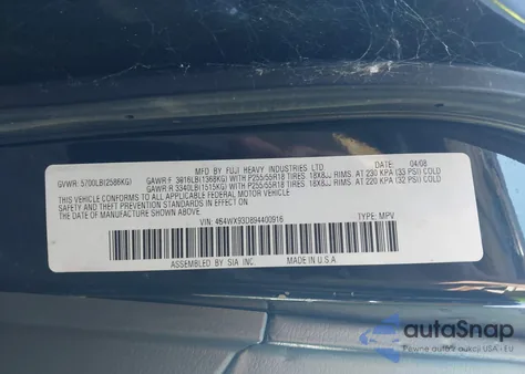 2009 Subaru Tribeca Limited 5-Passenger z USA, uszkodzony, nr VIN 4S4WX93D894400916